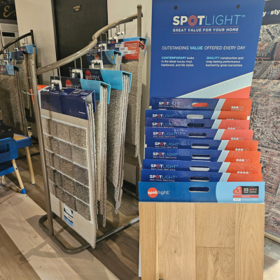 Hardwood and flooring sample displays at Modern Flooring America in Kalamazoo, MI